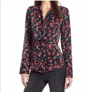 Something Navy Pink Rosebud Draped Wrap Top